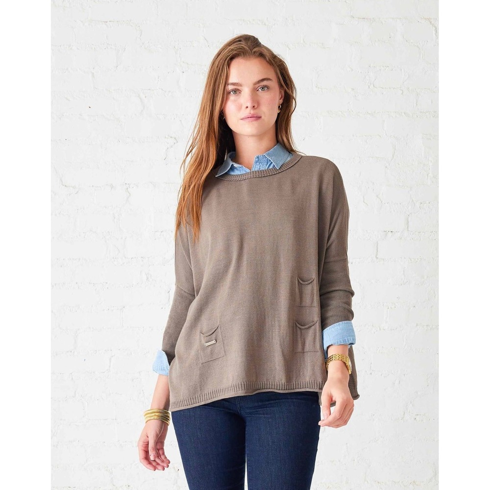 Mersea Catalina Sweater Hazelnut Brown Crew Neck Oversized Pocket Pullover- OS